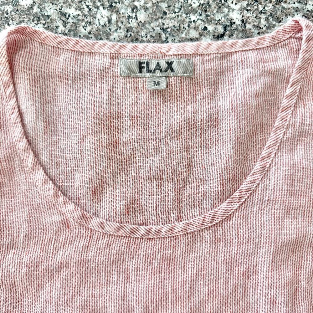 FLAX Womens Medium 100% Linen Red White Stripe Oversized Tunic Top Lithuania - Picture 8 of 12